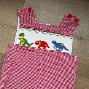 Charming Red Gingham Dinosaur Bodysuit